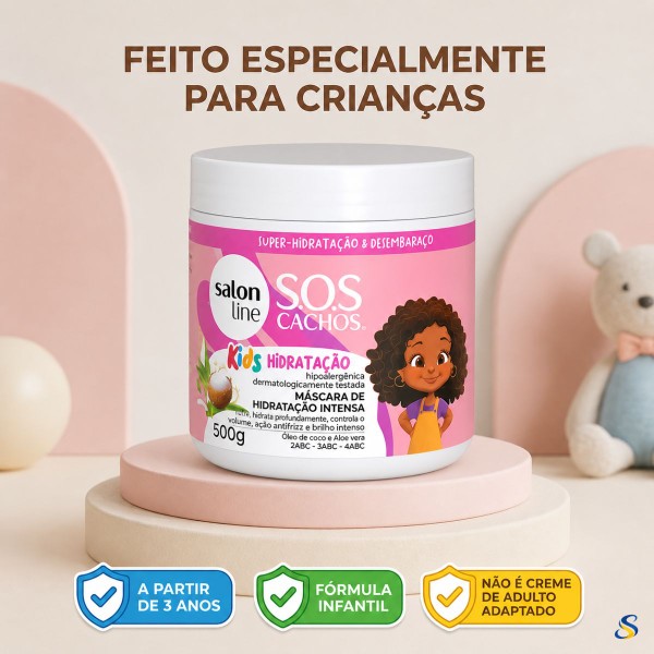 Salon Line SOS Cachos Kids Máscara Capilar Infantil Hidratação Intensa Cachinhos Ondulados Cacheados Crespos Vegana Hipoalergênica a partir de 3 Anos
