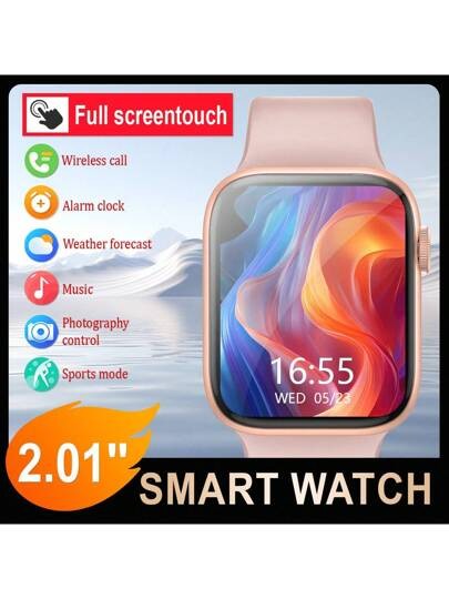 Relógio Inteligente de Silicone Unissex, com Suporte para Chamadas de Telefone, Podômetro, Contagem de Calorias, Alarme, Lembretes de Chamada/Mensagem, Tela Sensível ao Toque Full 2,01, Compatível com Android e iOS, Presente d