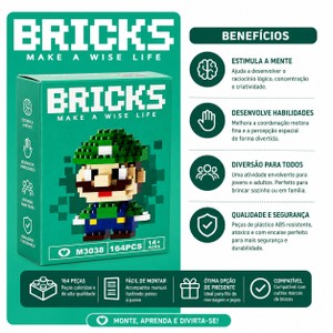 Mini Blocos de Montar Luigi Pixelado Colecionável - 164 Peça