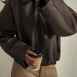 (PAGUE 1, LEVE 2)Jaqueta Casual Solta de Couro Sintético Feminina, Ajuste Regular, Outono/Inverno