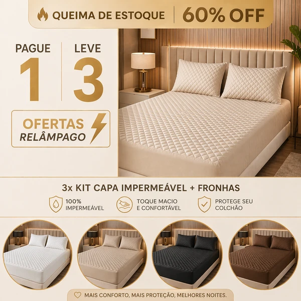 ProtectSoft™ – Pague 1, Leve 3 | Capa Impermeável Premium + 2 Fronhas [OFERTA LIMITADA 🔥]