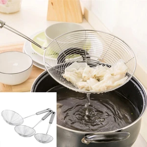 Skimmer oval de aço inoxidável, filtro de malha, pote de óleo, filtro de alimentos, panelas, filtro frito, filtro de cozinha, ferramenta de cozimento