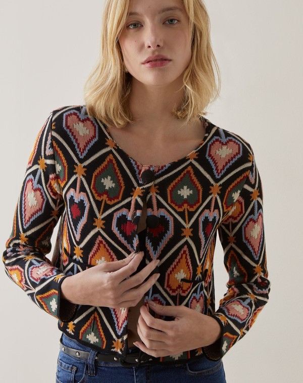 Jaqueta Cropped Tricot Jacquard  - Anturio Wallpaper