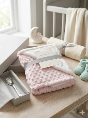 COBERTOR DOTS ESTAMPADO CHEVRON ROSA LAÇO BEBE EL3699