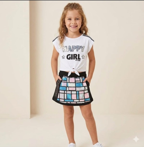17156 CONJUNTO HAPPY GIRL BLUSA E SAIA LANTEJ PETIT CHERIE