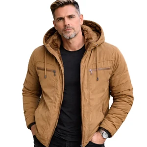 Jaqueta Sarja Masculina Com Capuz Removível Forrada