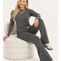 Conjunto Inverno Canelado Cotelê Flare Mescla