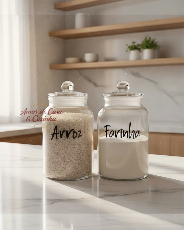 KIT 2 POTES DE VIDRO HERMÉTICO ARENA 1,5L PERSONALIZADO