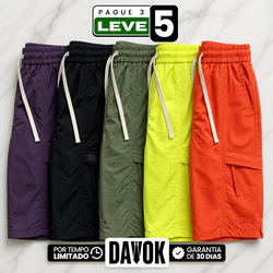 [Pague 3, Leve 5!] Bermuda Cargo Fornax Masculina em Nylon Técnico Hidrorrepelente com Bolsos Utilitários e Cós Elástico