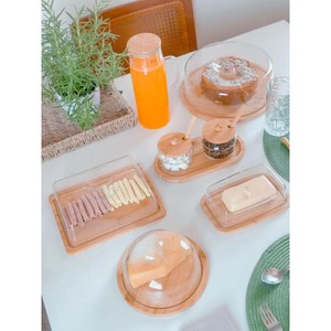 Kit Café da Manhã Bambu - 8 Itens Boleira + Manteigueira + Jarra +Queijeira + Porta Frios+ 2 Potes+ Bandeja