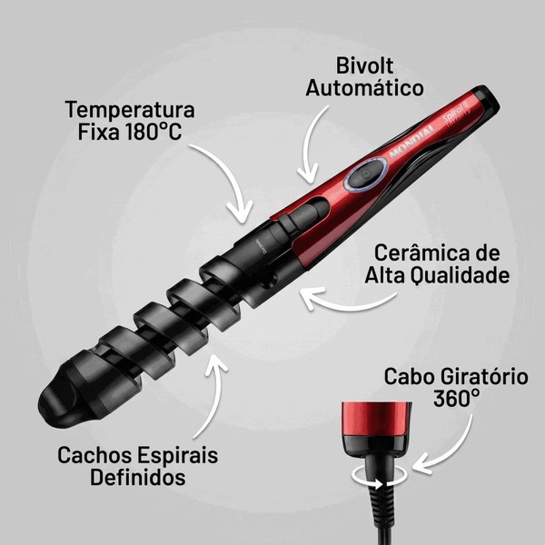 Modelador de Cachos Spiral Infinity, Vermelho/Preto, Bivolt - EM-05