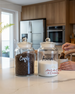KIT 2 POTES DE VIDRO HERMÉTICO ARENA 1,5L PERSONALIZADO