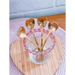 Conjunto 4 Colheres Aço Inox P/Chá Heart Dourado