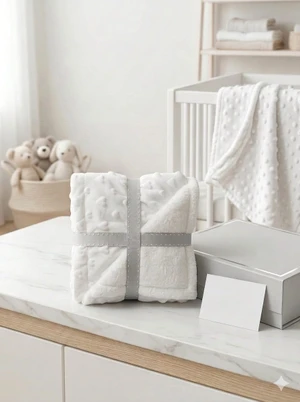 COBERTOR DOTS ESTAMPADO CHEVRON BRANCO LAÇO BEBE EL3699