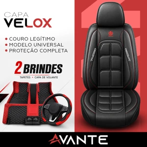 Kit Completo de Capas para Banco de Carro Velox  em Couro Legítimo Universal 5 Lugares Com Airbag + Tapetes e Capa de Volante