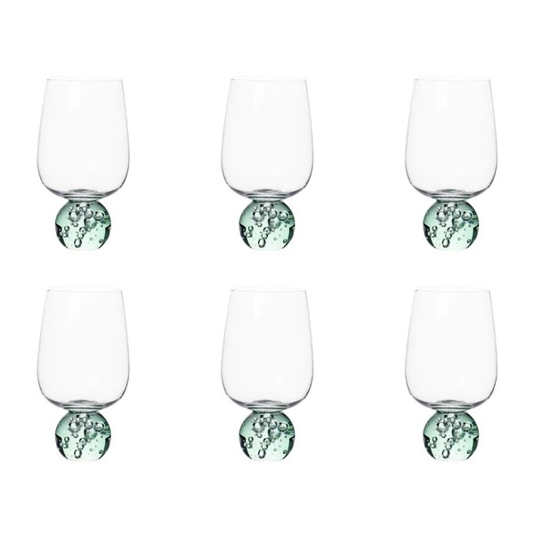 Jogo 6 Taças Base Esfera Verde e Transparente 580ml