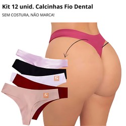 Kit 12 Calcinhas Fio Dental Sem Costura Corte a Laser
