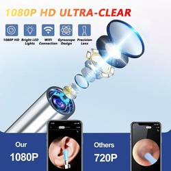 Limpador visual de cera de ouvido com câmera, endoscópio seguro para remoção de cera de ouvido com câmera de 5m, otoscópio luminoso, ferramentas de limpeza de ouvido, cuidados com os ouvidos