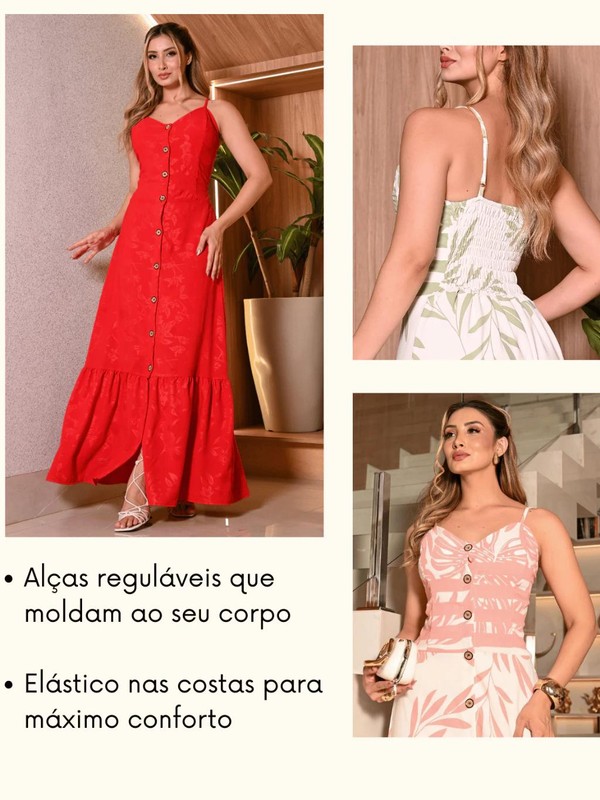 Vestido Estampado Longo Soltinho com Alcinha Regulável Moda Feminina Casual