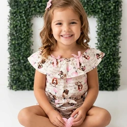 1251 Conjunto Bata e Shorts Crepe Estampa Cachorros Off White/Rosa Lepetit 