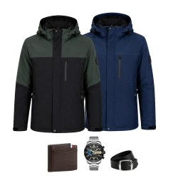 Jaqueta Masculina Mavero em Interior Forrado Térmico a Prova D'Água e Capuz Removível +BRINDES: Relógio, Cinto e Carteira