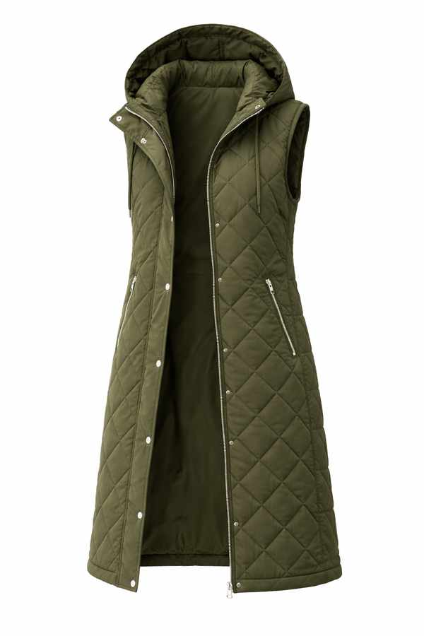 Colete Feminino Longo Puffer com Capuz