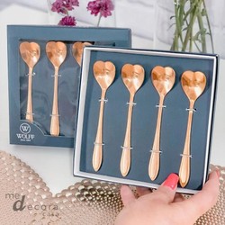 Conjunto 4 Colheres Aço Inox P/Chá Heart Dourado
