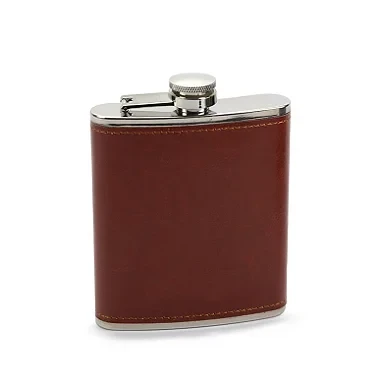 Cantil em Aço Inox - Couro Marrom (6oz)
