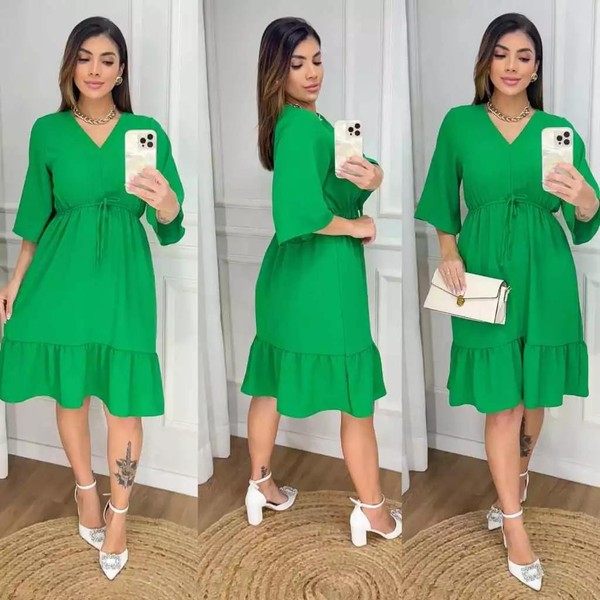 Vestido Feminino Curto Duna /Moda Evangelica / Tem elástico na cintura