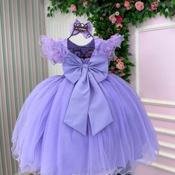 Vestido Luxo Bordado com Borboletas - Lavanda