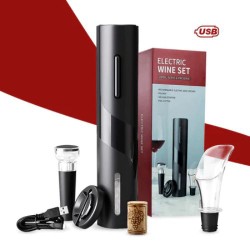 Kit Abridor de Vinho Elétrico Recarregável USB 4 Peças