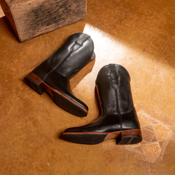 Bota Texana Cano longo | Sola de Couro com Antiderrapante - Preto e Café + BRINDES