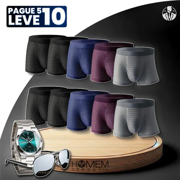 [Pague 5, Leve 10] Kit de Cuecas Brave BOX de Fibra de Bambu 