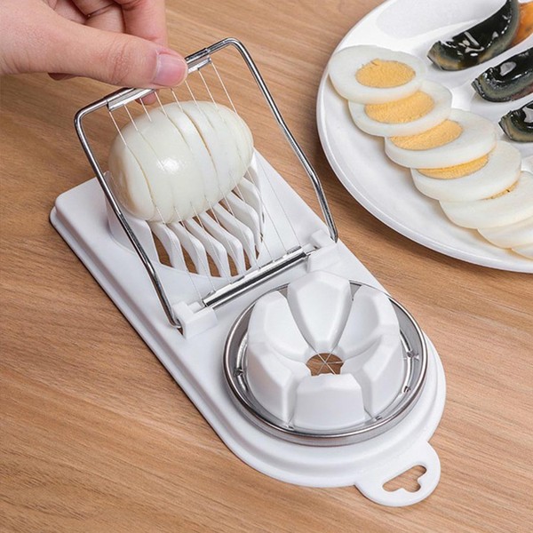 Cortador de ovo multifuncional com base pp, 2 em 1, fio de aço inoxidável, cortador de ovo para pendurar ferramentas acessórias de cozinha de alta qualidade
