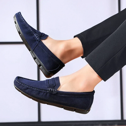 Sapato Mocassim Masculino de Camurça Azul