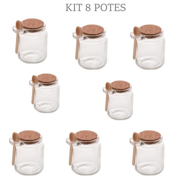 Kit 8 Potes Temperos Com Tampa Rolha e Colher