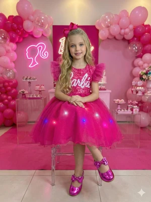 Vestido Fantasia - Barbie Pink Com Led