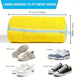 Bolsa durável para máquina de lavar sapatos para todos os tipos de sapatos-amarelo com zíper azul, ideal para tênis e sapatos casuais, bolsa para lavagem de roupas