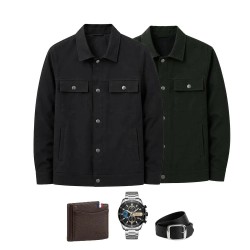 Jaqueta Masculina Montero em Algodão e Poliéster Interior Forrado e Bolsos Superiores +BRINDES: Relógio, Cinto e Carteria
