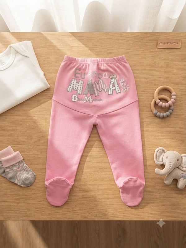 CALÇA BICHO MOLHADO EU AMO MAMÃE ROSA