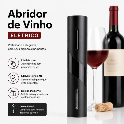 Kit Abridor de Vinho Elétrico Recarregável USB 4 Peças