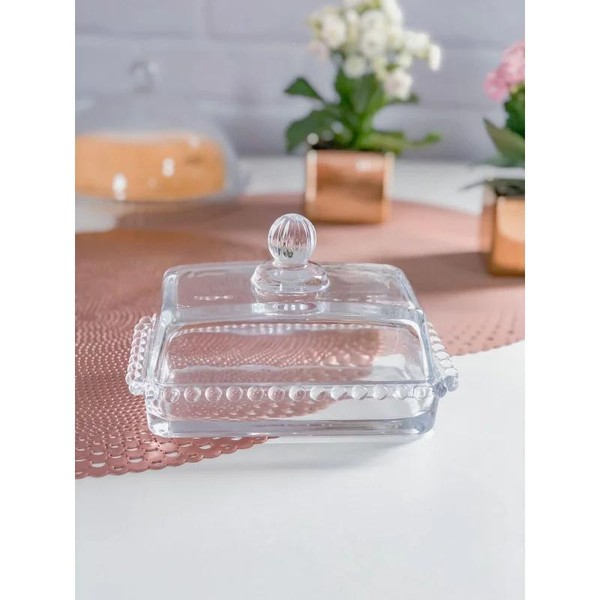 Manteigueira Cristal G 17 cm x 10,5 cm x 10 cm Pearl Bolinha Wolff Transparente