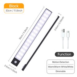 Sensor de movimento sem fio LED Night Light, USB lâmpada recarregável, armário, armário, armário, sob retroiluminação, cozinha
