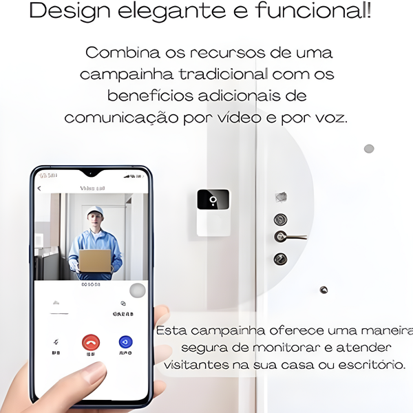 Campainha C/ Câmera Wifi S Fio Inteligente Interfone C Áudio