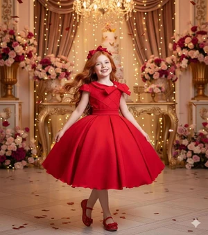 Vestido Luxo Vermelho - Gola com Laço 