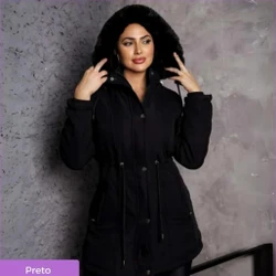 [Pague 1 Leve 2] Parka Feminina Premium Forrada com Ajuste na Cintura e Capuz Removível