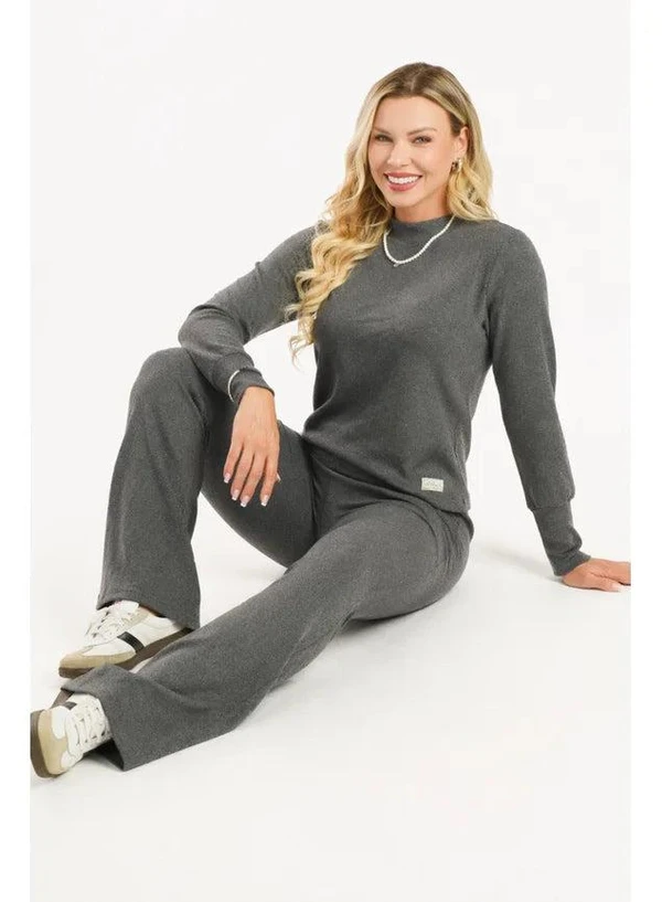 Conjunto Inverno Canelado Cotelê Flare Mescla