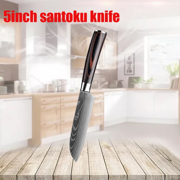 Conjunto de facas de cozinha em aço inoxidável, Laser Damasco, Japonês Santoku Cleaver, Fatiar Utilitário Chef Faca, 7CR17, 440C, 3 Pcs