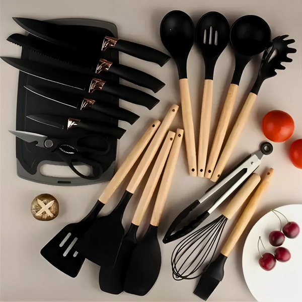 Kit Utensílios de Cozinha Jogo Completo 19 Peças Preto
