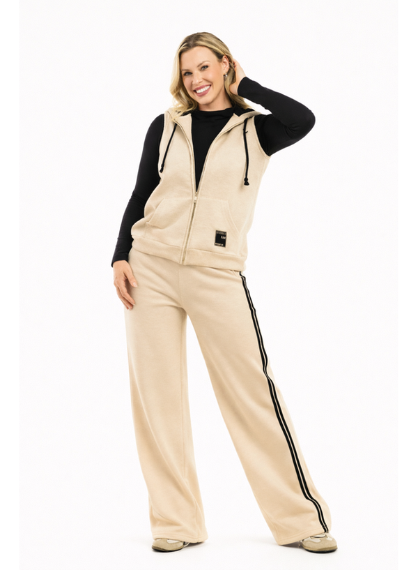 Conjunto Moletom Peluciado Player Bege